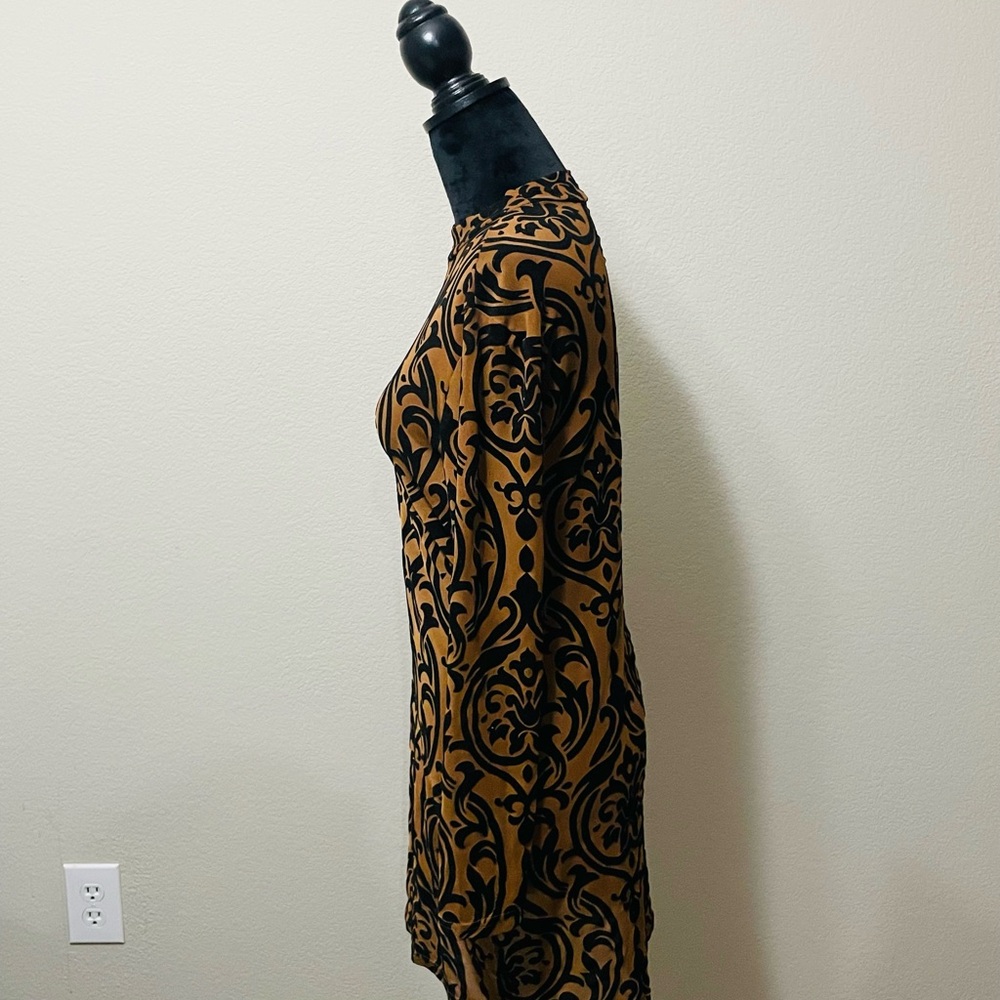 Black and Brown Long Sleeve Mock Neck Bodycon Dress - Picture 5 of 5